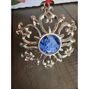Lenox‎ Bejeweled Snowflake Ornament Silverplate Blue Jewel 3"